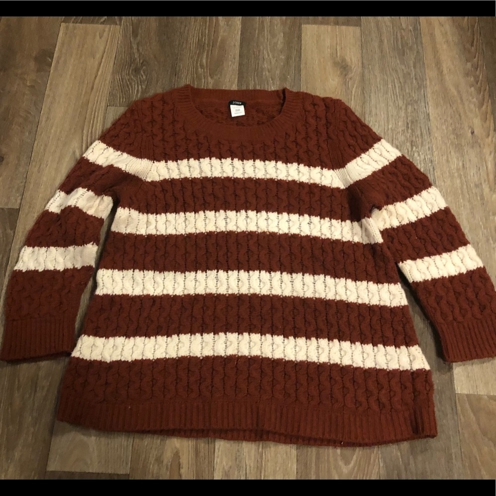 J.crew merino wool cable Chunky knit sweater burnt orange and white size large